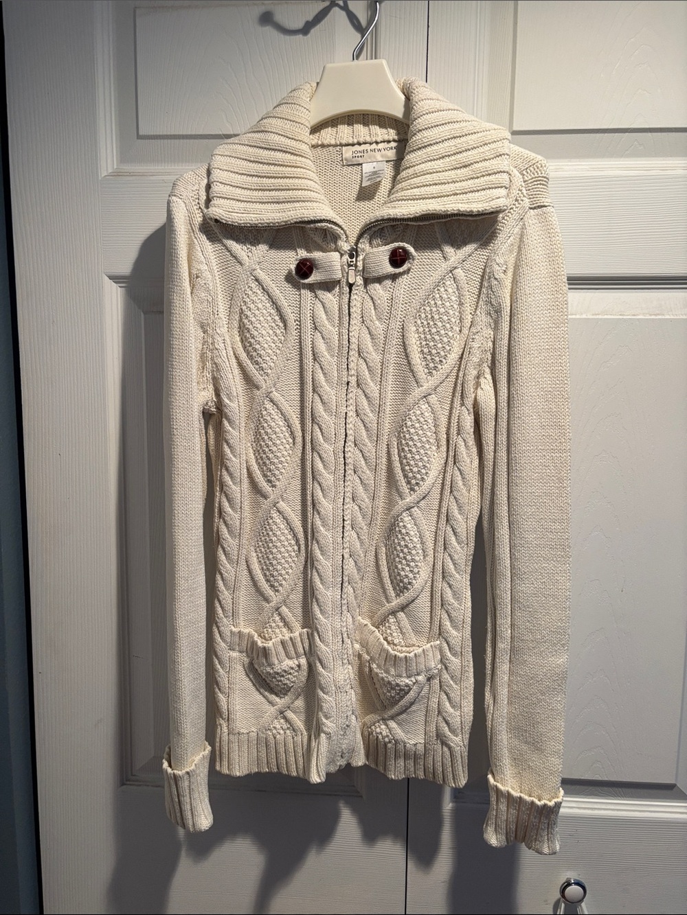 Jones New York Cream Cable-Knit Zip Cardigan